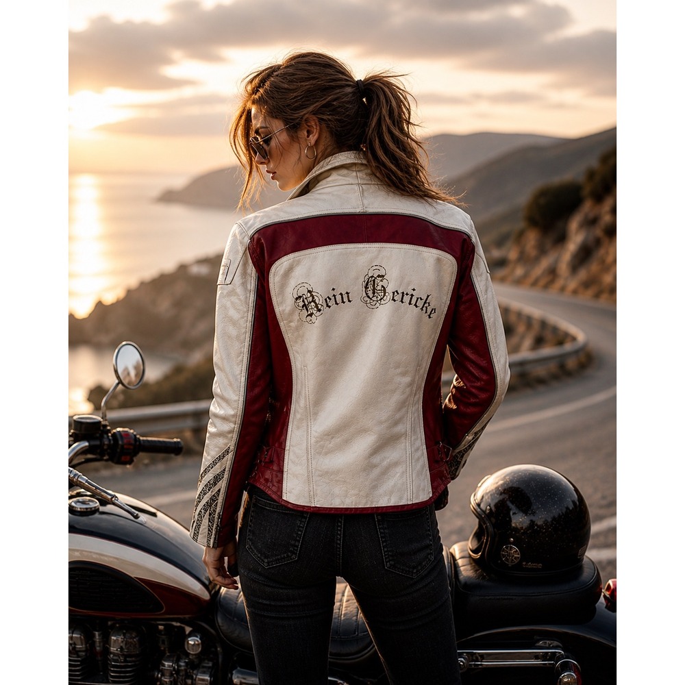 Vintage Red White Leather Moto Jacket Fitted Racing Hein‎ Gericke Size 8